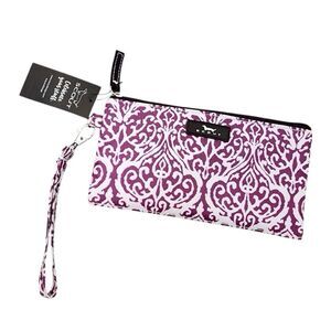 New SCOUT Kate Wristlet Zip Pouch Case Purple White Damask Cosmetic Makeup Bag